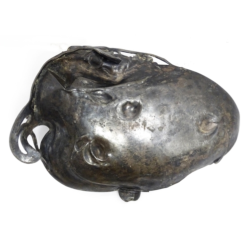 1050 - A WMF Art Nouveau figural pewter dish modelled as a maiden beside a pond with lily pads. Marked unde... 