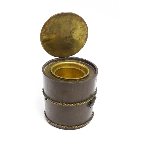 1060 - A Japanese bronze novelty inkwell of cylindrical form, the lid with fish and crab detail, the body w... 