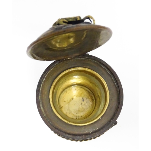 1060 - A Japanese bronze novelty inkwell of cylindrical form, the lid with fish and crab detail, the body w... 