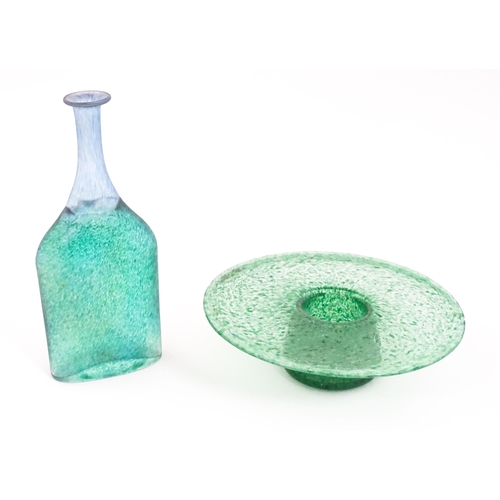 255 - Scandinavian Art Glass: A glass bottle with iridescent green and blue detail by Bertil Vallien for K... 