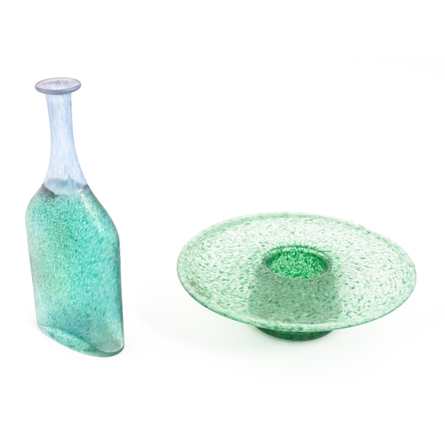 255 - Scandinavian Art Glass: A glass bottle with iridescent green and blue detail by Bertil Vallien for K... 