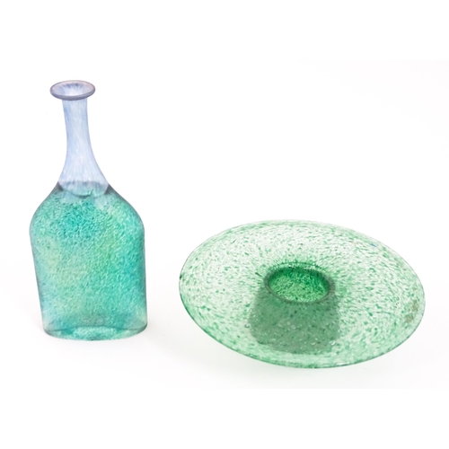 255 - Scandinavian Art Glass: A glass bottle with iridescent green and blue detail by Bertil Vallien for K... 