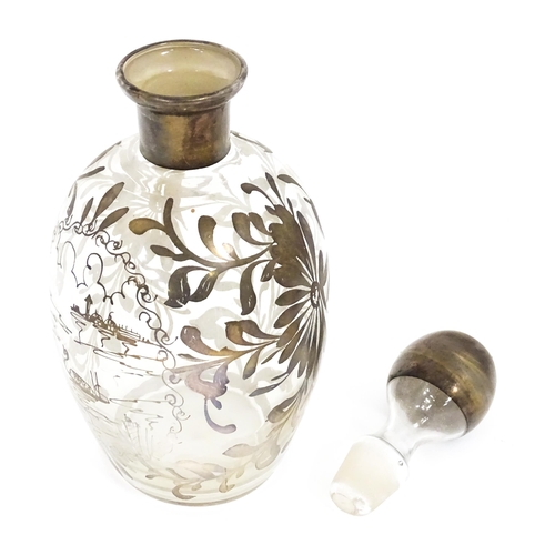 259 - A Schnapps decanter together with four glasses with lustre detail. The decanter 9