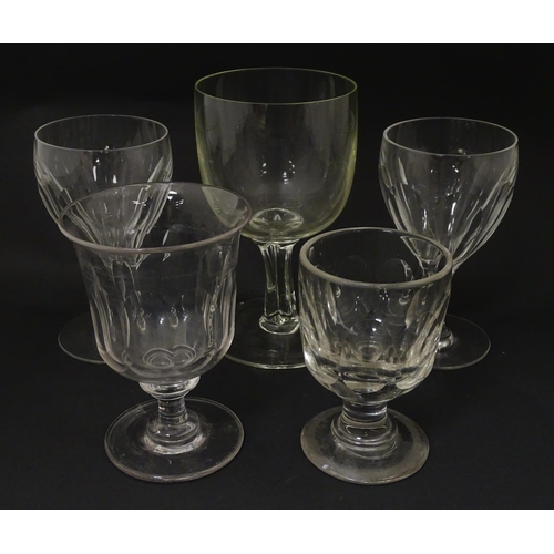 260 - A 19thC and later drinking glasses of pedestal form to include rummers, etc. Largest approx. 7 3/4