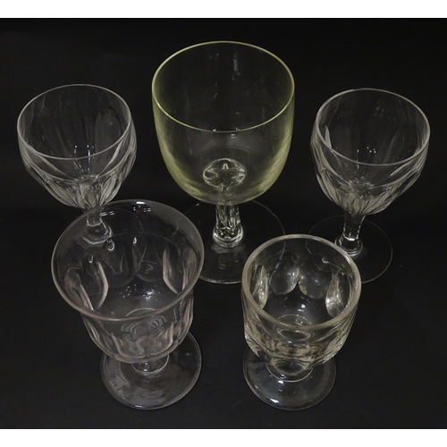 260 - A 19thC and later drinking glasses of pedestal form to include rummers, etc. Largest approx. 7 3/4