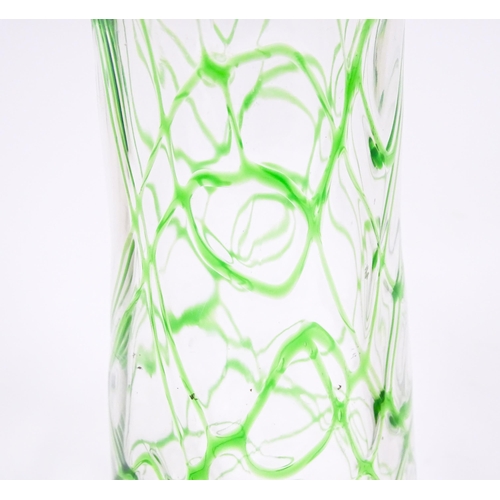 273 - A pedestal glass vase with flared rim and green trailed decoration. Together with a glass jug with p... 