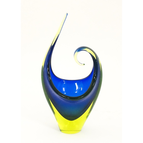 275 - A Murano sommerso glass bowl with blue and yellow detail. Together with a Stuart Crystal pedestal bo... 