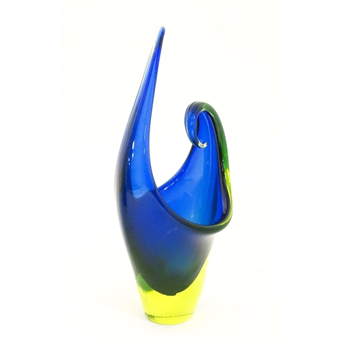 275 - A Murano sommerso glass bowl with blue and yellow detail. Together with a Stuart Crystal pedestal bo... 