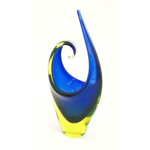 275 - A Murano sommerso glass bowl with blue and yellow detail. Together with a Stuart Crystal pedestal bo... 