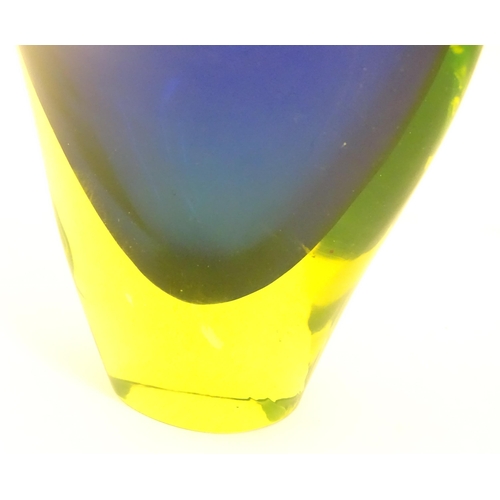 275 - A Murano sommerso glass bowl with blue and yellow detail. Together with a Stuart Crystal pedestal bo... 