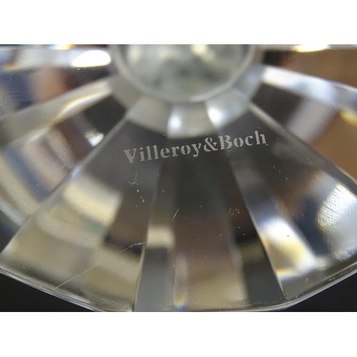 277 - A Villeroy & Boch glass candlestick with glass lustre drops. Signed under. Approx. 16 1/4