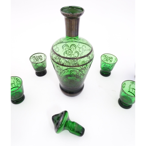 285 - A quantity of assorted Venetian glassware to include a green glass decanter and stopper with silver ... 