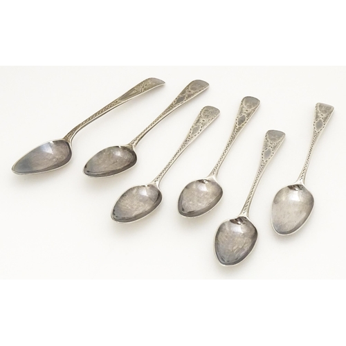 505 - Five Geo III silver teaspoons with bright cut decoration, hallmarked London 1790, maker WC. Together... 