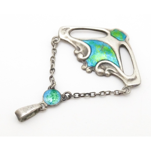 625 - An Art Nouveau silver pendant with enamel decoration, hallmarked Chester 1909, maker Charles Horner.... 