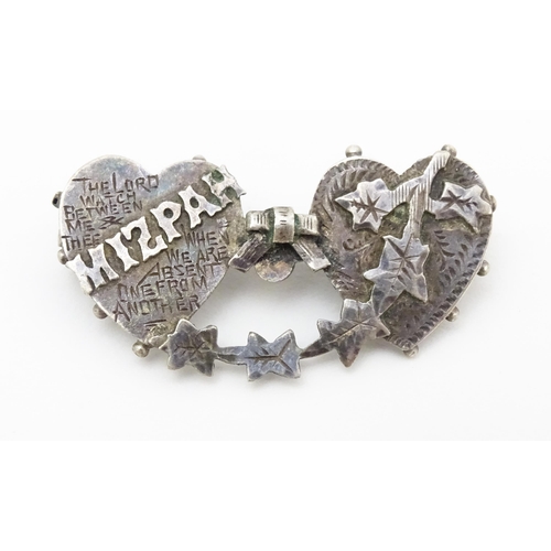 682 - Four assorted brooches to include 2 Victorian silver examples, one titled Mizpah.  Each approx 1 3/4... 