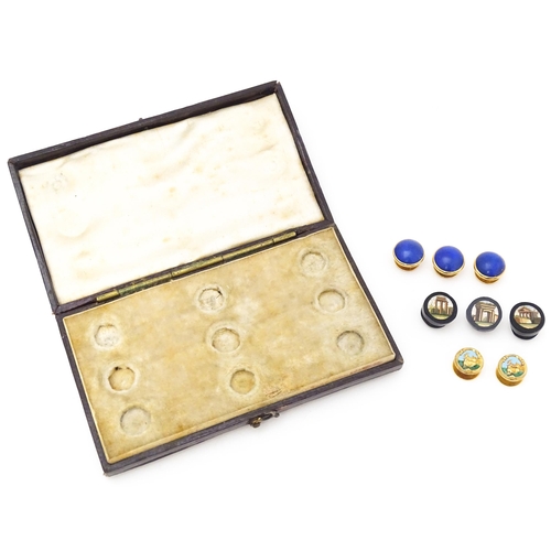 745 - Various 19thC studs to include three Grand Tour examples set with micro mosaic depicting classical b... 