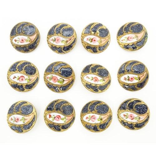 754 - Twelve gilt metal buttons. with enamel decoration approx 7/8