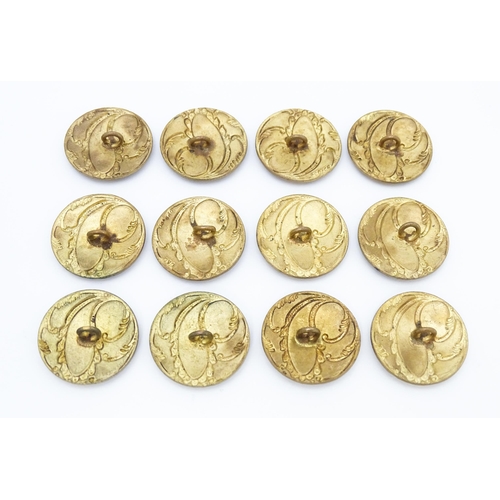 754 - Twelve gilt metal buttons. with enamel decoration approx 7/8