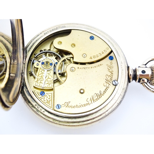 776 - A gold plated Waltham hunter pocket watch, the dial with Roman numerals and subsidiary seconds dial.... 