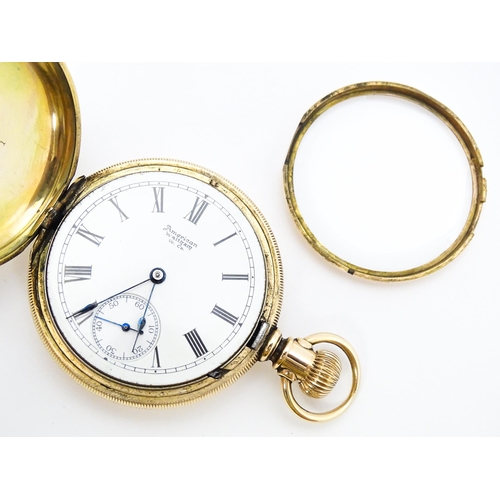 776 - A gold plated Waltham hunter pocket watch, the dial with Roman numerals and subsidiary seconds dial.... 