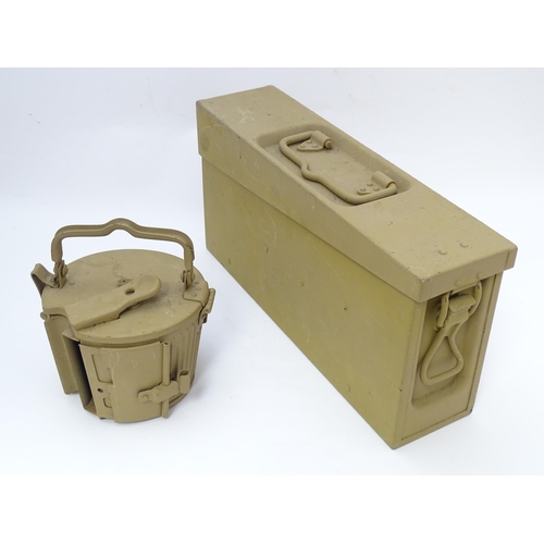 Militaria : Two ordnance containers, comprising an M53/MG42 pattern machine gun magazine drum, toget