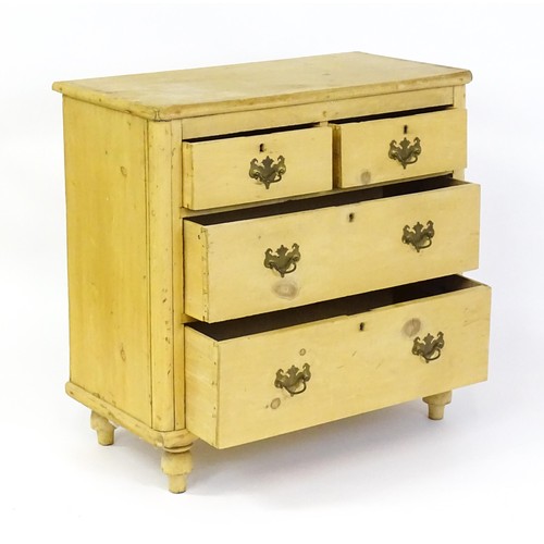 1491 - A Victorian pine chest of drawers, the moulded top above two short over two long graduated drawers w... 