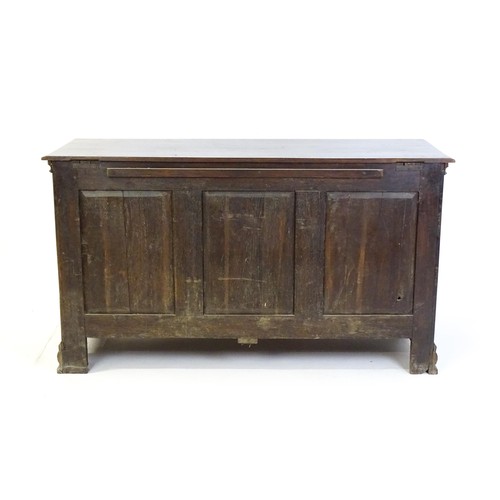 1535 - A mid / late 18thC oak mule chest with a moulded lid above two false drawers and five short drawers ... 