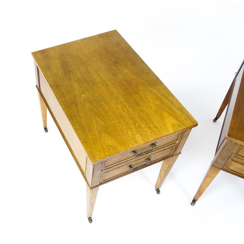 1542 - A pair of end tables  / sofa tables with two short drawers, each raised on four tapering legs termin... 