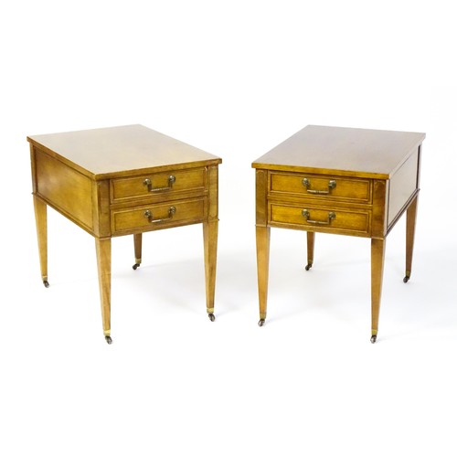 1542 - A pair of end tables  / sofa tables with two short drawers, each raised on four tapering legs termin... 