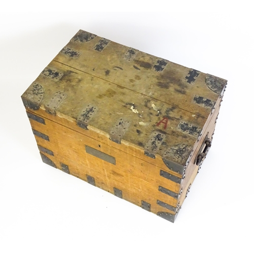 1554 - A 19thC steel bound oak campaign silver chest with engraved plaque 'Captain R. R. W. Jackson, Royal ... 