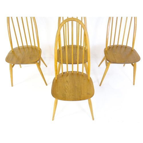 1632 - Vintage / Retro: A set of four Ercol Quaker dining chairs, with a hooped top rail, turned back splat... 