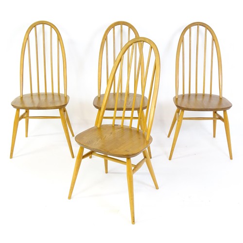 1632 - Vintage / Retro: A set of four Ercol Quaker dining chairs, with a hooped top rail, turned back splat... 