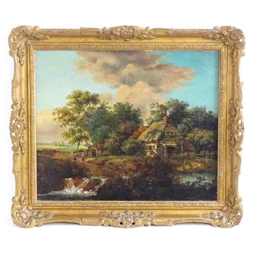 1729 - Manner of John Rathbone, 19th century, Oil on canvas, An English country landscape with a cottage on... 