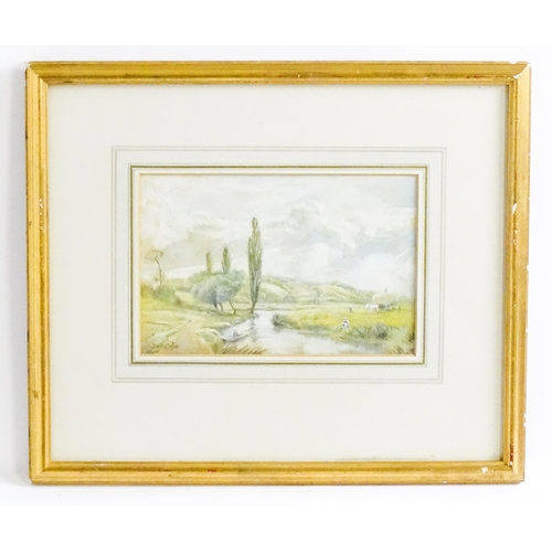 1821 - Manner of Charles Rowbotham, Early 20th century, Watercolour, A river landscape with fishermen and a... 