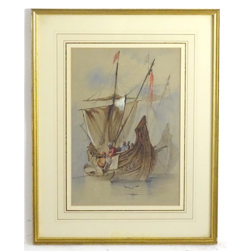 1826 - 19th century, Turkish / Ottoman School, Watercolour, A shipping scene with the figures loading a boa... 