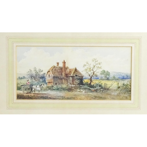 1827 - Early 20th century, Watercolour and gouache, A rural scene with a horse drawn cart passing a farm co... 