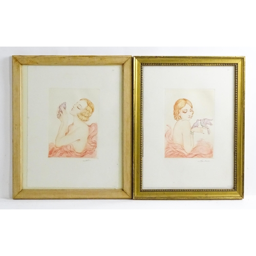 1872 - Manner of Louis Icart (1888-1950), Limited edition colour etchings, A pair of Art Deco portraits dep... 