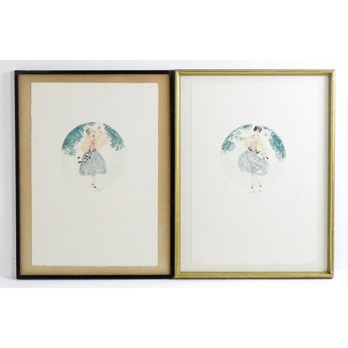 1873 - Manner of Louis Icart (1888-1950), Limited edition colour etchings, A pair of Art Deco portraits, on... 