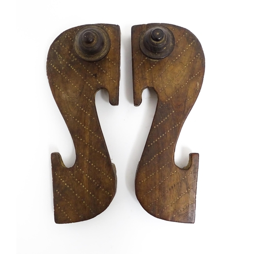 1142 - A pair of 19thC Indian carved hardwood paduka / khadaun sandals / shoes with incised detail. Approx.... 