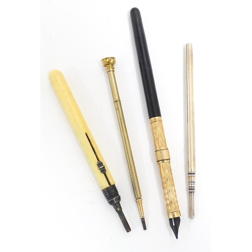 1168 - An early 20thC fountain pen with retractable nib and gilt metal detail. Together with a propelling p... 