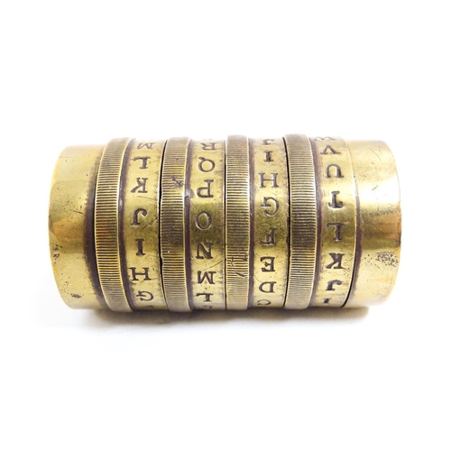 1180 - A Victorian brass letter combination padlock. Stamped Barron's Strand. Unlock code 'JOKE'. Approx. 2... 