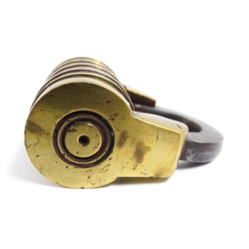 1180 - A Victorian brass letter combination padlock. Stamped Barron's Strand. Unlock code 'JOKE'. Approx. 2... 