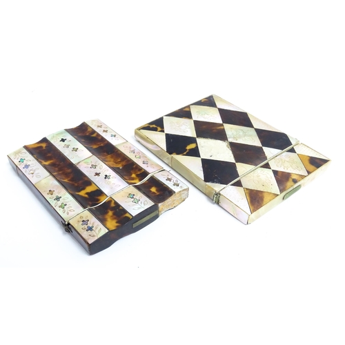 1189 - A Victorian card case with tortoiseshell and mother of pearl decoration. Together with another of sh... 