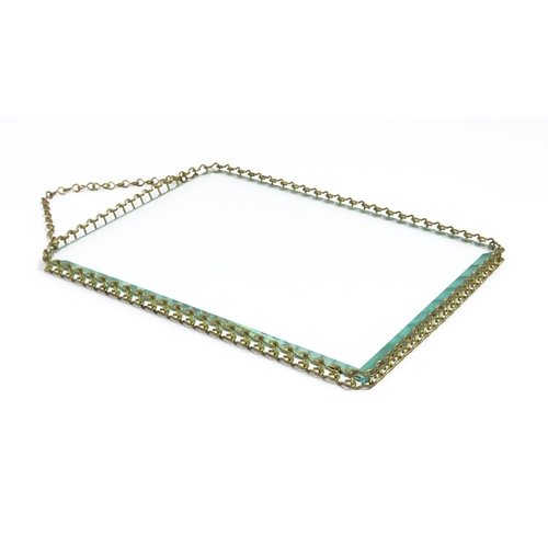 1220 - A 20thC bevelled glass hanging photograph frame with brass chain detail. Approx. 8 1/2