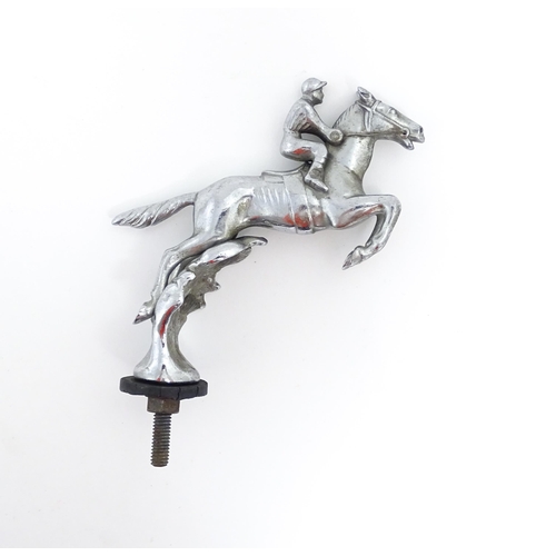 1241 - A 20thC chromed car bonnet mascot modelled as horse and jockey after Charles Paillet. Approx. 6