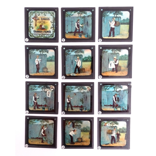 1243 - A quantity of 20thC colour magic lantern slides to include The Baker & the Tarred Fence, Mr Long & M... 