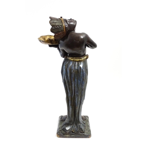 1270 - A 19thC carved and painted figural dumb waiter modelled as a female Blackamoor with feather headdres... 