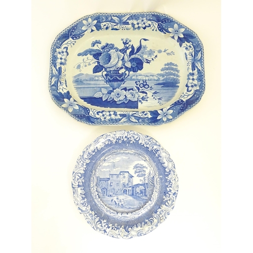 159 - A Copeland Spode blue and white plate decorated in the Franciscan Convent Athens pattern. Together w... 