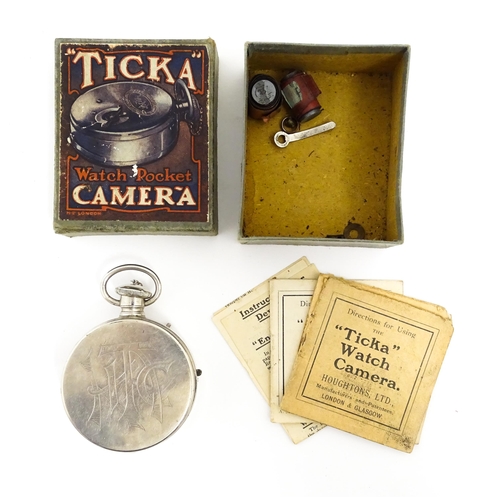 1197 - An early 20thC Houghto's Limited TICKA 17.5mm Spy Camera in the form of a pocket watch with ring han... 