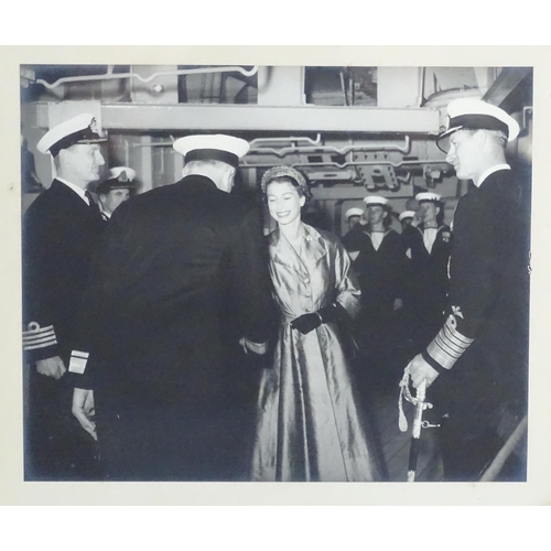 1937 - A 20thC monochrome photograph depicting Queen Elizabeth II visiting HMS Glasgow, May 1954. Together ... 